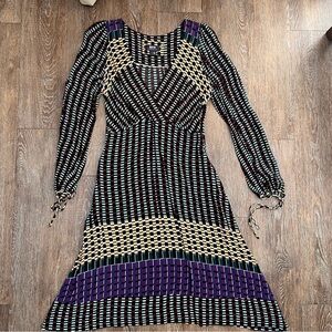 Maeve by Anthropologie Gianna Geometric V-Neck Long Sleeve Dress - Size US 6
